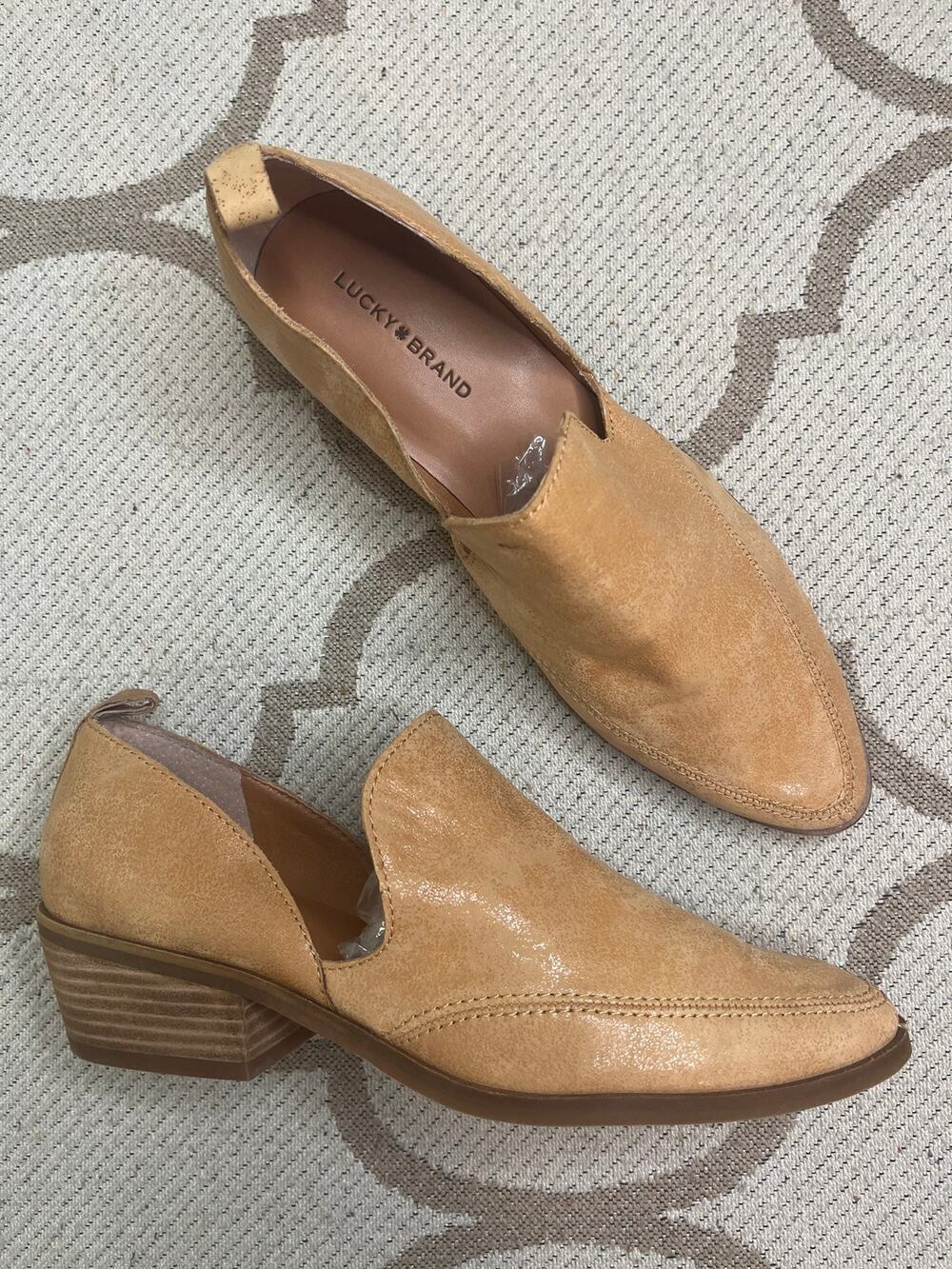 Lucky Brand Mahzan Slip-On Leather pointed-toe block heel booties, size 9M